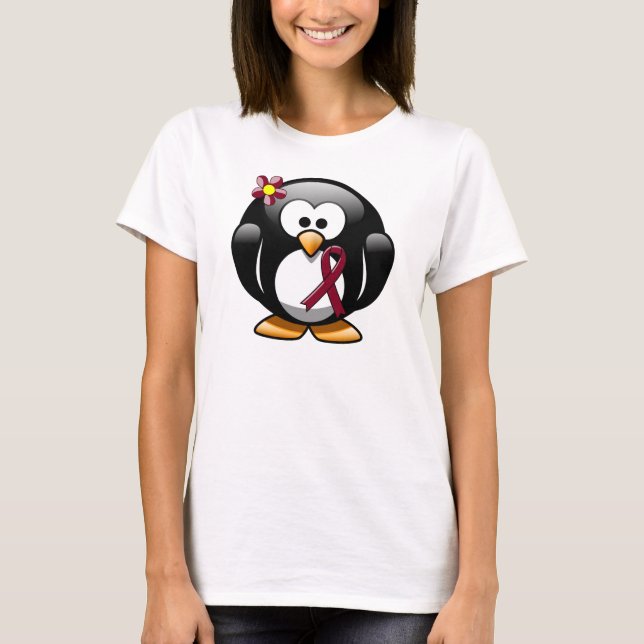 T-shirts Penguim da Faixa de Sensibilização Burgundia (Frente)
