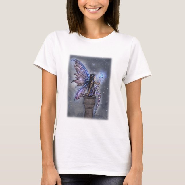 T-shirts Pequena Arte Fantástica de Fada Mágica da Lua Azul (Frente)
