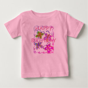 T-shirts Pequena Princesa Feliz Aniversário Borboleta Cap