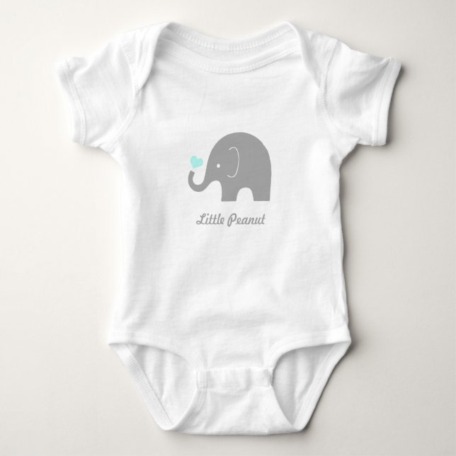 T-shirts Pequeno Elefante Romper, Coração Azul (Frente)