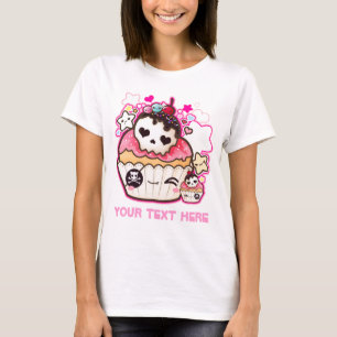 T-shirts Personalize o cupcake do crânio de Kawaii