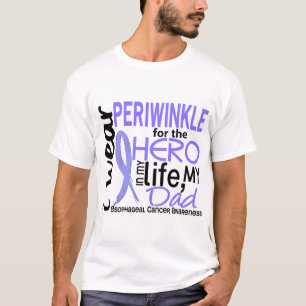 T-shirts Pervinca para o cancer esofágico do pai do herói