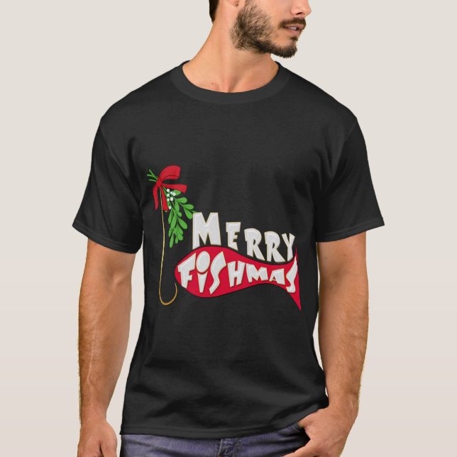T-shirts Pesca de Natal Engraçado - Pesca Feliz (Frente)