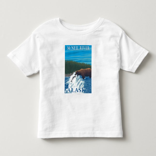 T-shirts Pesca do urso no rio - rio de McNeil, Alaska (Frente)