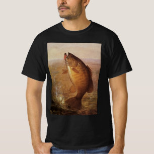T-shirts Pesca Vintage, Pequena Boca de Robalo Saltando na