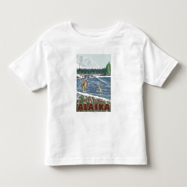 T-shirts Pescador da mosca - Juneau, Alaska (Frente)