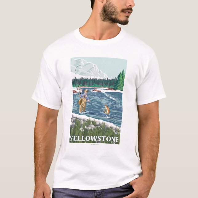 T-shirts Pescador da mosca - parque nacional de Yellowstone (Frente)