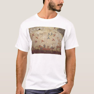 T-shirts Pescadores em um voo do barco e dos pássaros