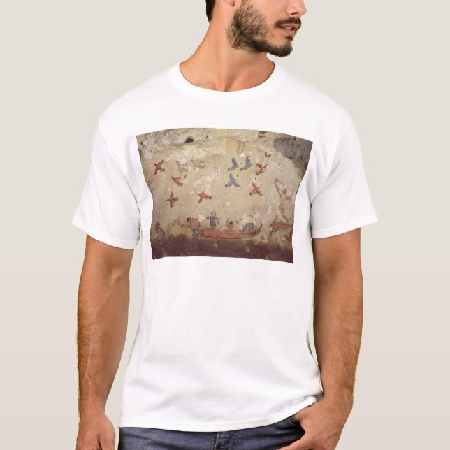 T-shirts Pescadores em um voo do barco e dos pássaros (Frente)