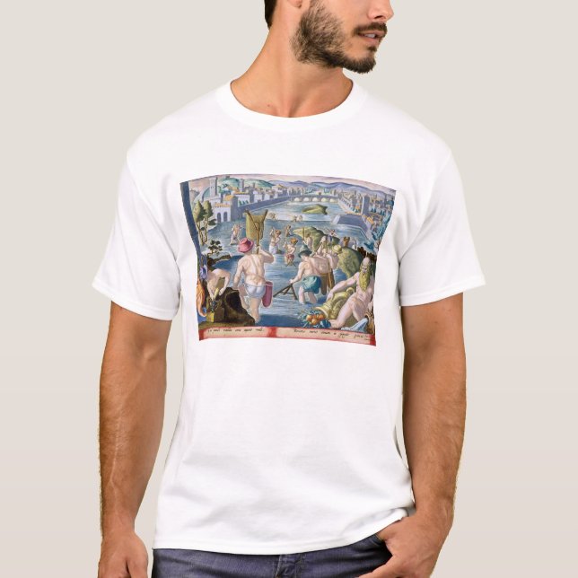 T-shirts Pescando em águas rasas usando redes, chapeie 96 (Frente)