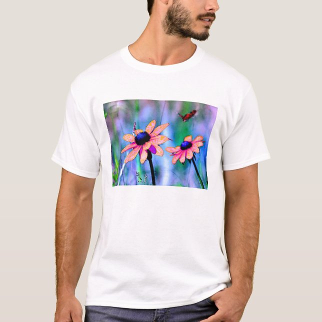 T-shirts Pêssego e flores cor-de-rosa (Frente)