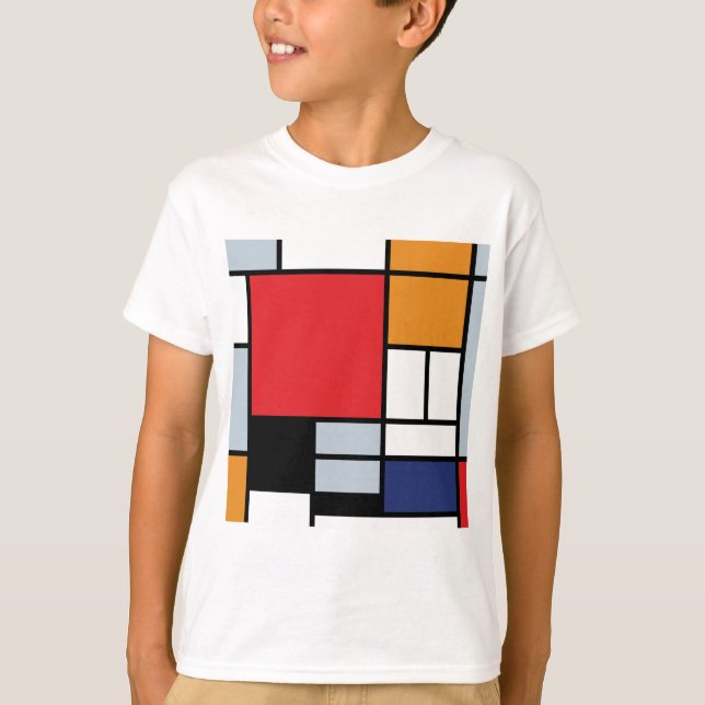 T-shirts Piet Mondrian - Composição com Grande Plano Vermel (Frente)