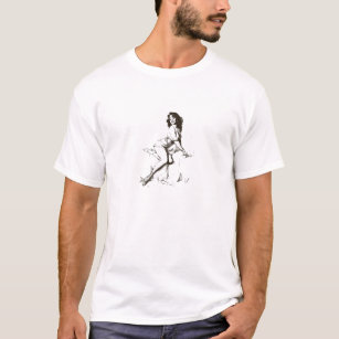T-shirts Pin do vintage acima do esboço da menina
