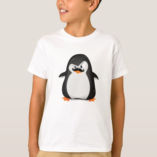 T-shirts Pinguim branco preto bonito e bigode engraçado (Frente)