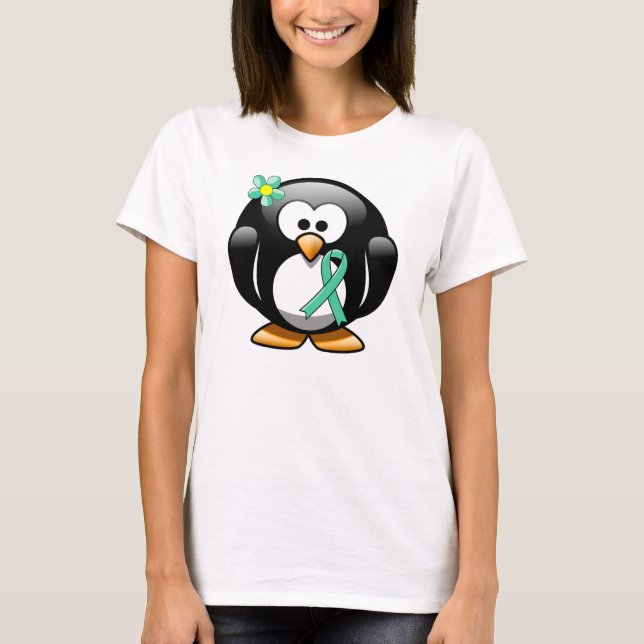 T-shirts Pinguim com Laço de Conscientização Verde Claro (Frente)