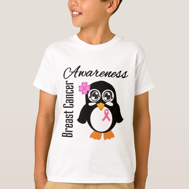 T-shirts Pinguim da consciência do cancro da mama (Frente)