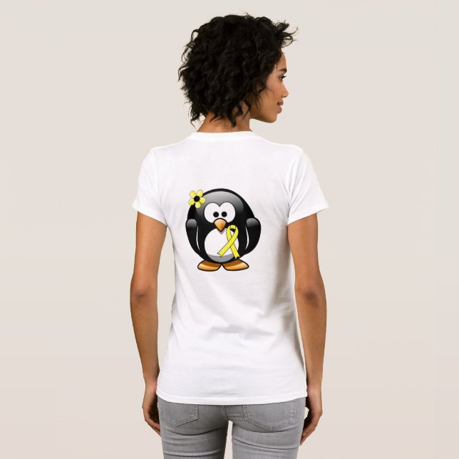 T-shirts Pinguim da Faixa de Sensibilização Amarela (Parte Traseira Completa)