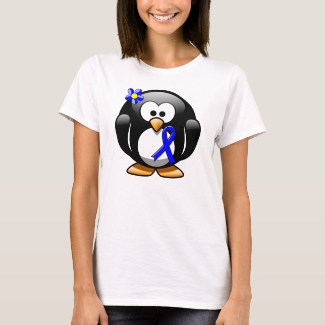 T-shirts Pinguim da Faixa de Sensibilização Azul (Frente)