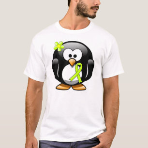 T-shirts Pinguim de fita de sensibilização do verde limão