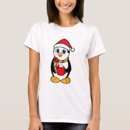 T-shirts Pinguim do Natal com o copo do cacau
