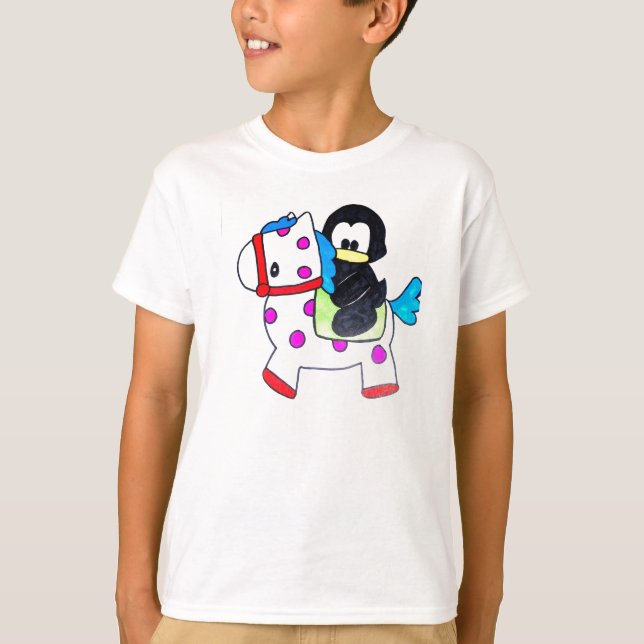 T-shirts pinguim e cavalo (Frente)