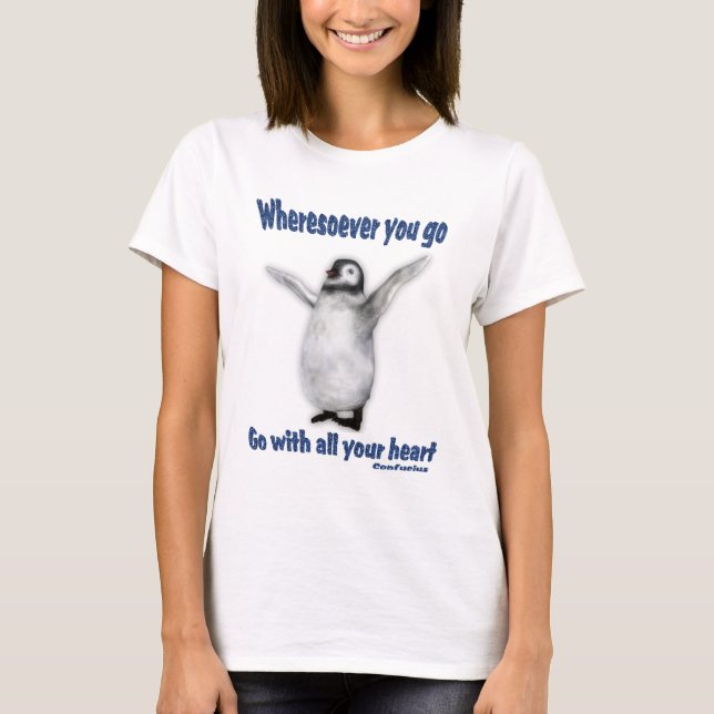 T-shirts Pinguim Felicidade Citação Inspiracional (Frente)