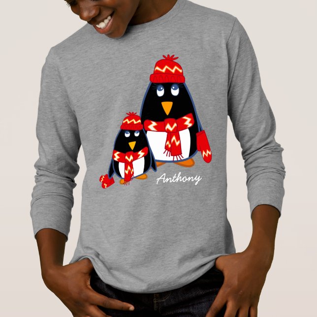 T-shirts Pinguins lindos | Nome personalizado (Frente)