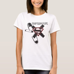 T-shirts Pinos de Segurança Pretos da Supergirl