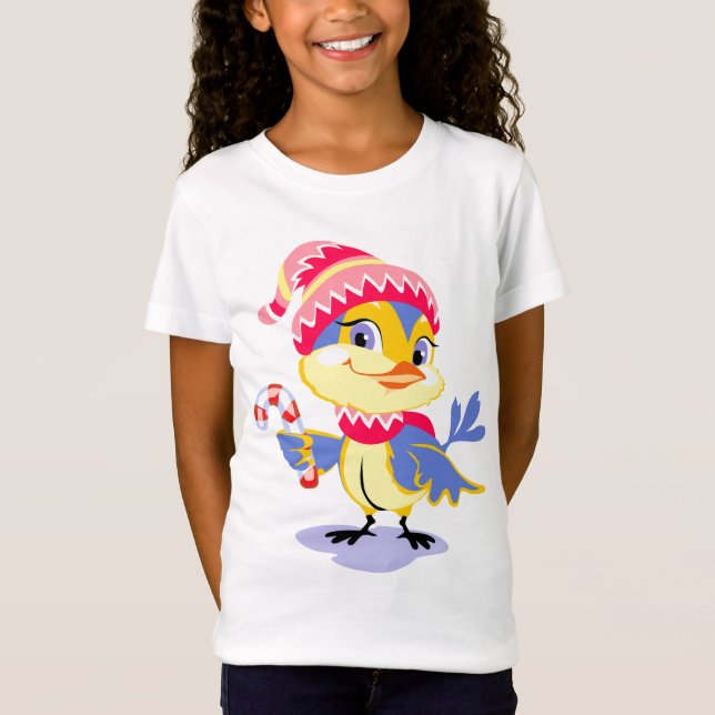 T-shirts Pintinho de Cartoon Bonito Natal (Frente)
