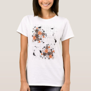 T-shirts Pintinhos de Flores Laranja Grunge Tintas Escadas