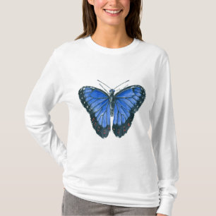 T-shirts Pintor aquoso da borboleta Azul Morpho
