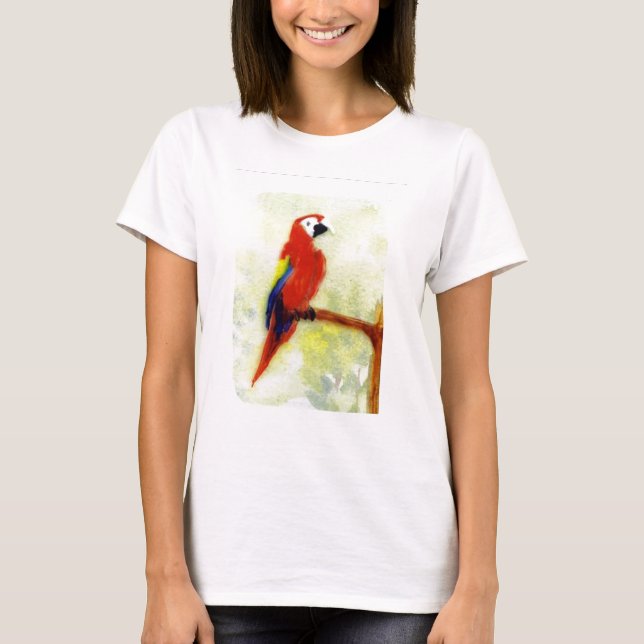 T-shirts Pintura Colorida de Pássaros Macaw (Frente)
