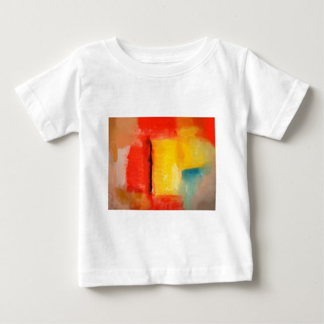 T-shirts Pintura de Abstrato Amarelo Vermelho Moderno (Frente)
