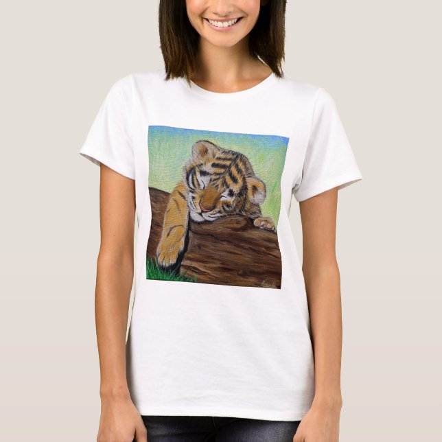 T-shirts Pintura do Cubo-Tigre Dormindo (Frente)