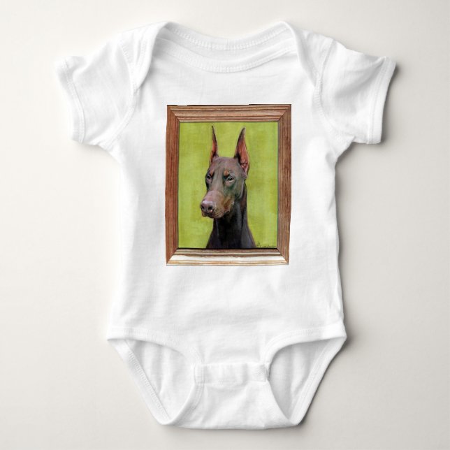 T-shirts Pintura vermelha do Pinscher do Doberman (Frente)