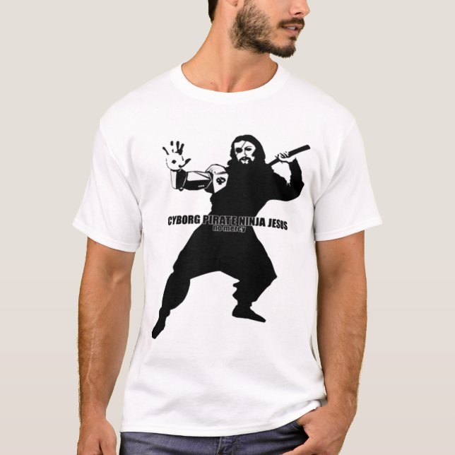 T-shirts Pirata Ninja Jesus do Cyborg (Frente)