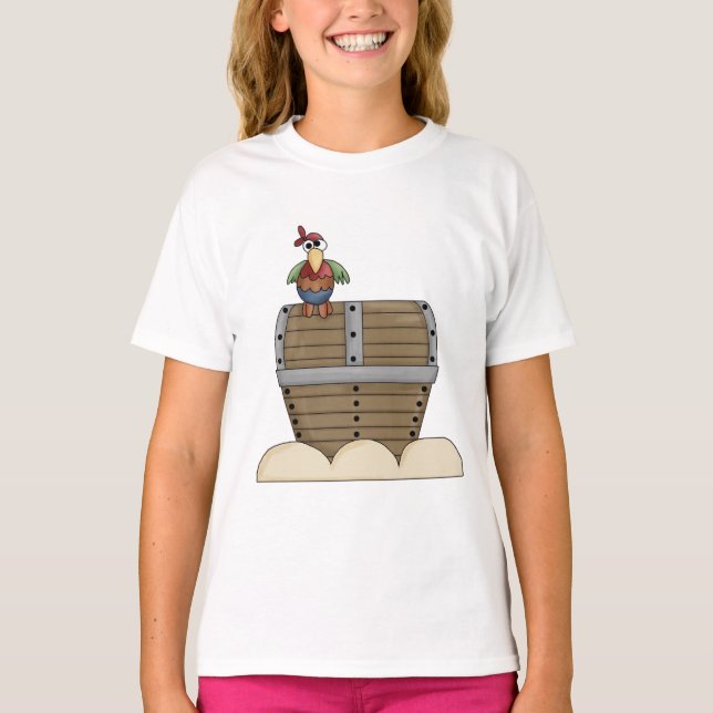 T-shirts Piratas - Treasure Chest & Parrot (Frente)