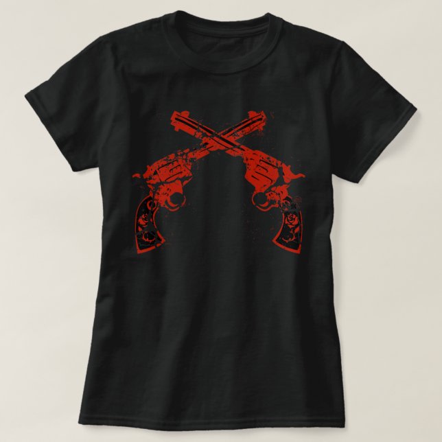 T-shirts Pistolas Retro Cruzadas (Frente do Design)