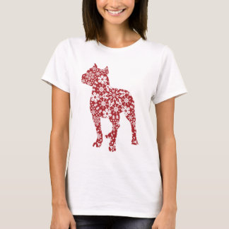 T-shirts Pitbull, flocos de neve vermelhos do Natal de Boho