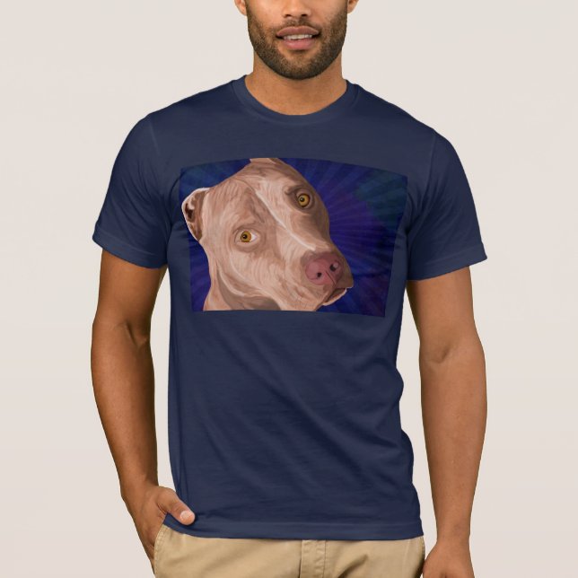 T-shirts Pitbull vermelho do nariz com um fundo azul (Frente)