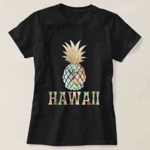 T-shirts PixDezines Havaí, Aloha Pineapple/Faux Dourado
