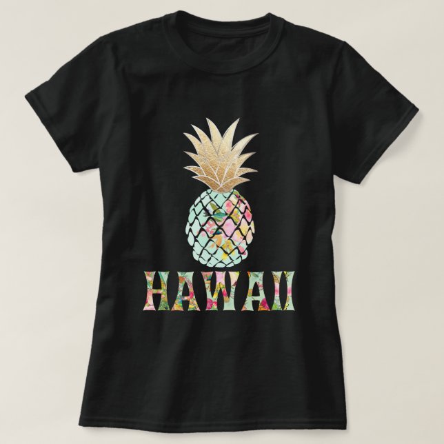 T-shirts PixDezines Hawai, Aloha Pineapple/Faux Dourado (Frente do Design)