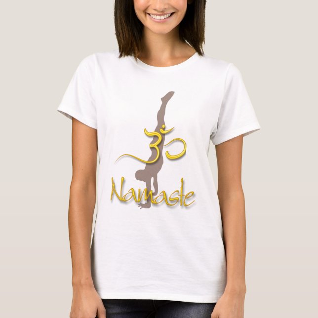 T-shirts PixDezines Pose de parada de mãos/Namaste/Om (Frente)