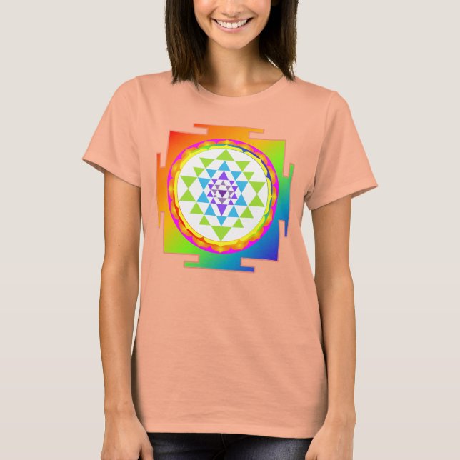 T-shirts PixDezines Sri Yantra/Arco-íris (Frente)