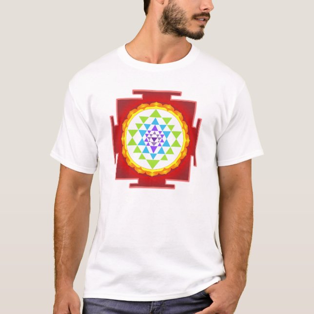 T-shirts PixDezines sri yantra/chakra limpando/arco-íris (Frente)