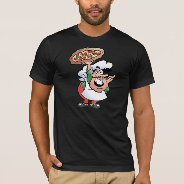 T-shirts Pizza Chef Italiano Cartoon Clássico (Frente)