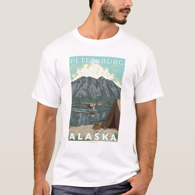 T-shirts Plano de Bush & pesca - Petersburgo, Alaska (Frente)