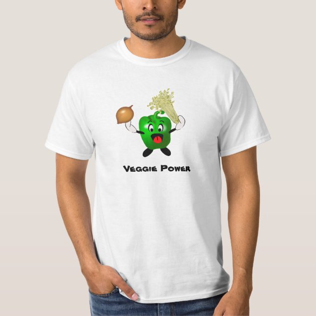 T-shirts Poder bonito do vegetariano dos desenhos animados (Frente)