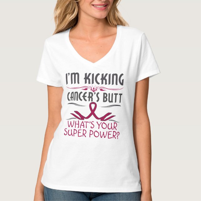 T-shirts Poder super de retrocesso do bumbum do cancer do (Frente)