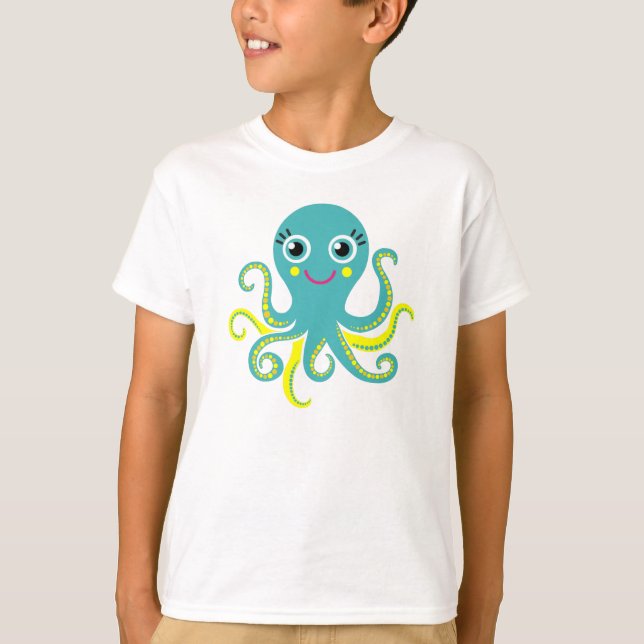 T-shirts Polvo azul e amarelo (Frente)